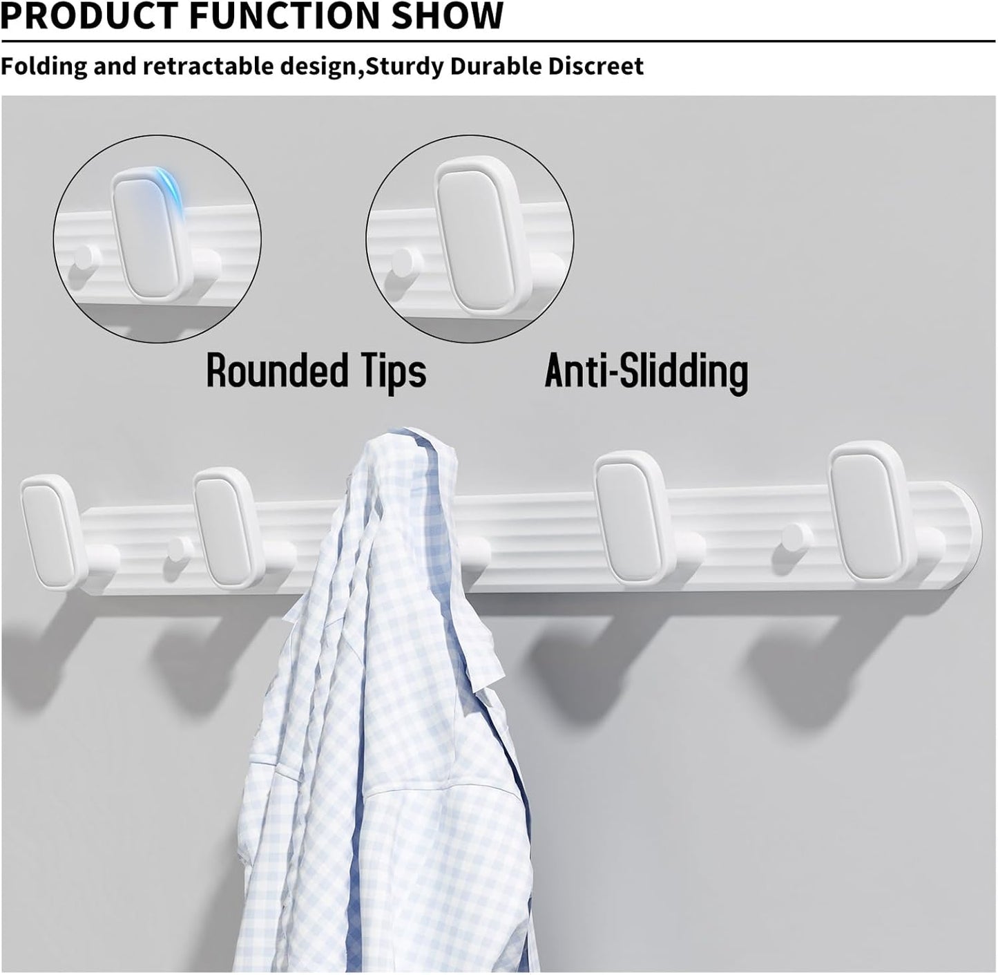 Coat Rack Wall Mount White, 5 Hooks Rack Metal Coat Hanger Wall for Hanging Hat Purse and Robes, Towel Hook for Bathrooms and Entryway (1 Pack)