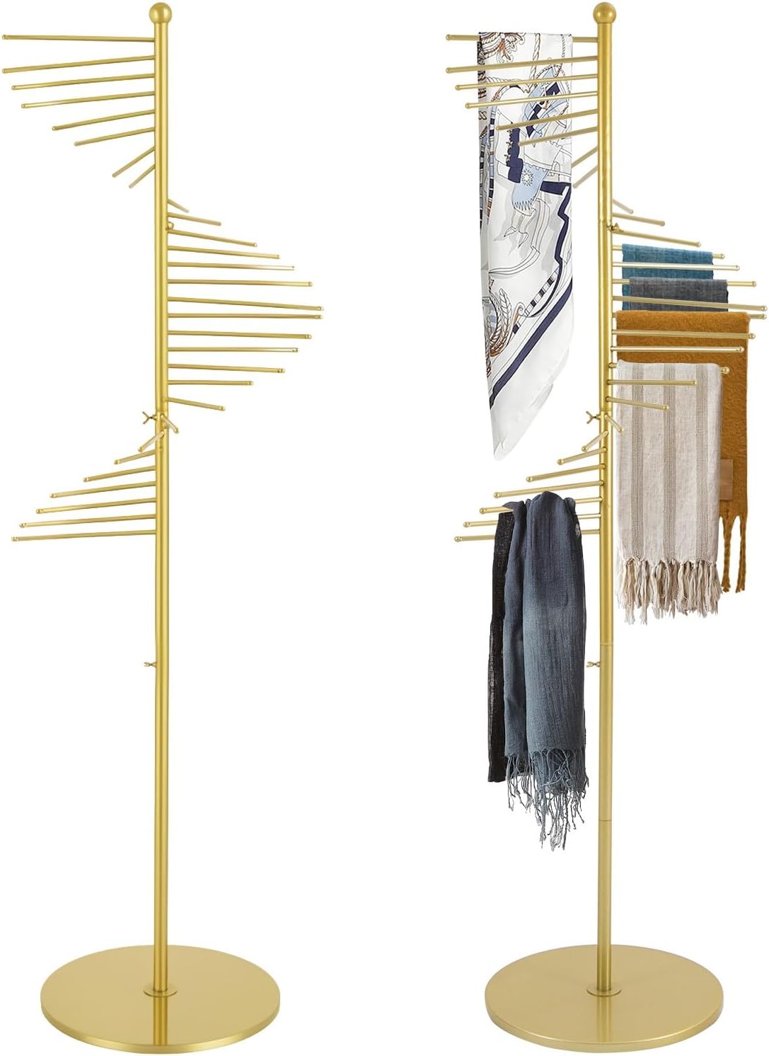 Spiral Scarf Display Stand, Freestanding Hijab Organizer with Multiple Rods, Metal Scarf Rack for Clothing Store Home, Gold