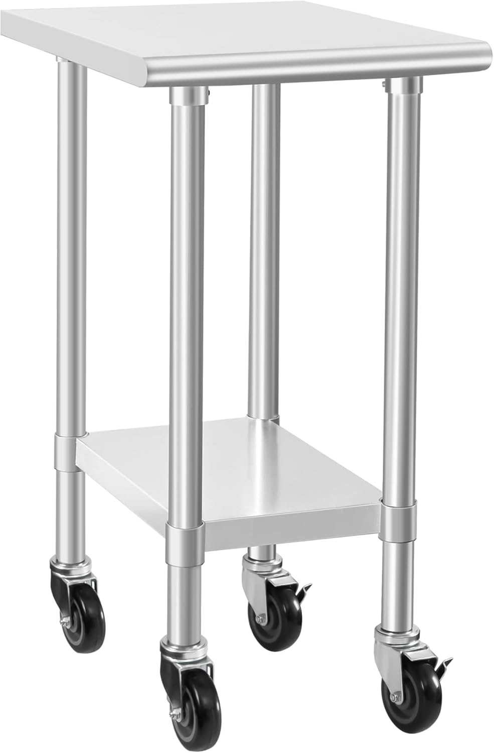 HARDURA Stainless Steel Commercial Table Prep & Work Table with Casters Heavy Duty Metal Table with Wheels NSF 430 24×18 Inches