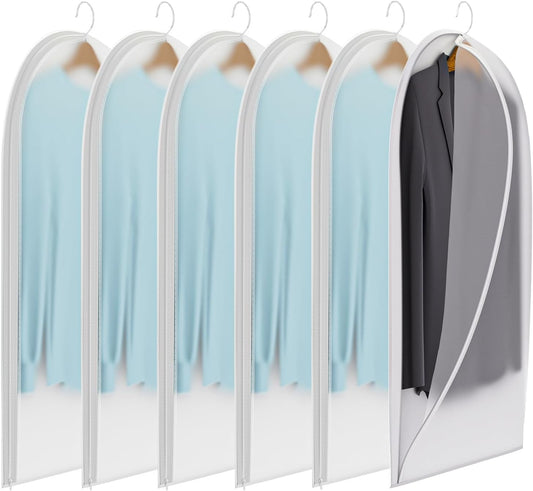 Clear Garment Bags for Hanging Clothes,40in Dress Clothing Suit Coat for Sweater Closet Storage Translucent Garment Dress Hanging Garment Bags Clothes Covers (6-Pack)