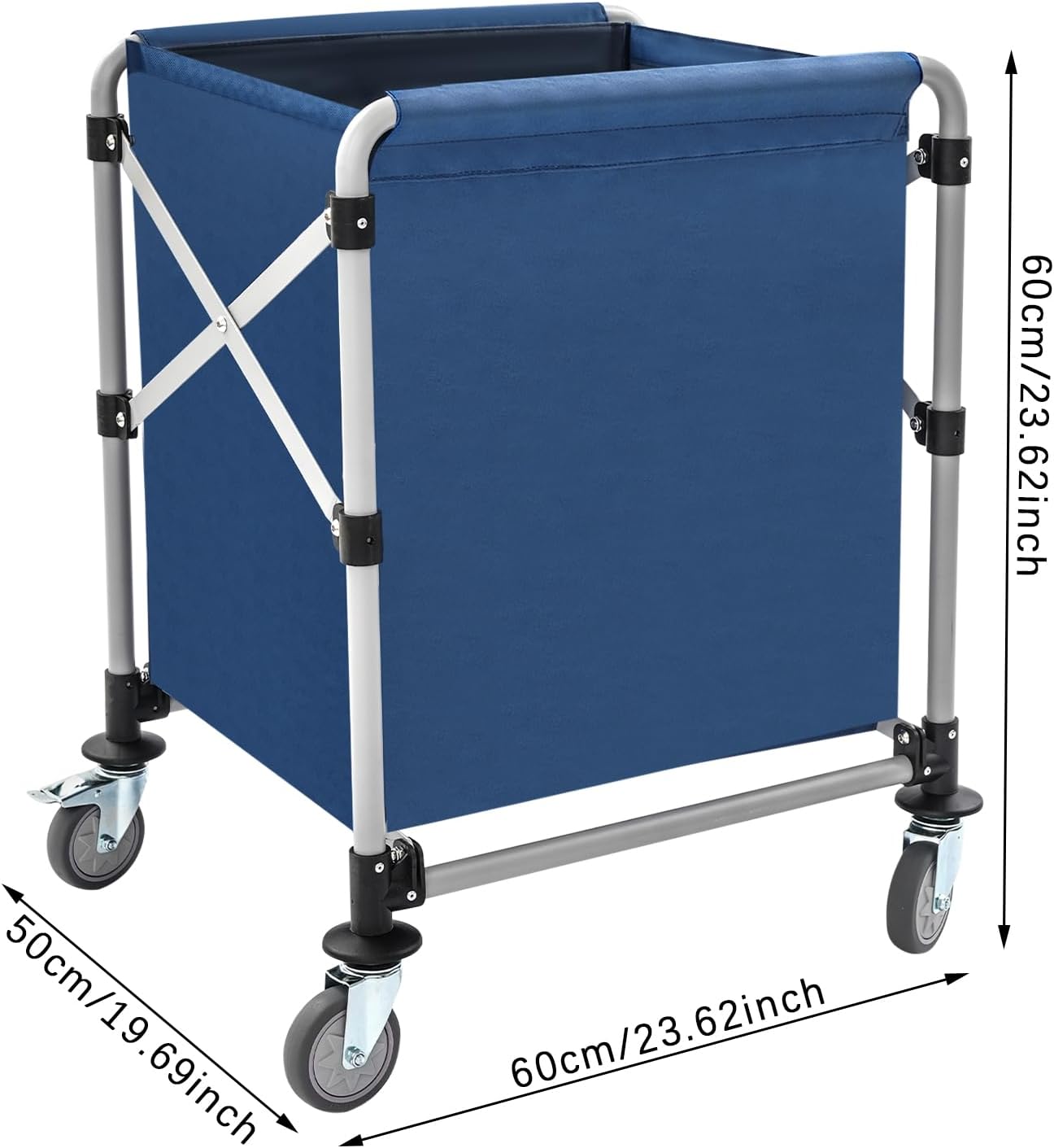 Commercial Laundry Cart with Wheels,Folding Laundry Hamper Cart,Heavy Duty Rolling Laundry Basket with Large Capacity,Laundry Sorter Trolley for Home Hotel Apartment (Blue, 23.62 * 19.69 * 23.62in)