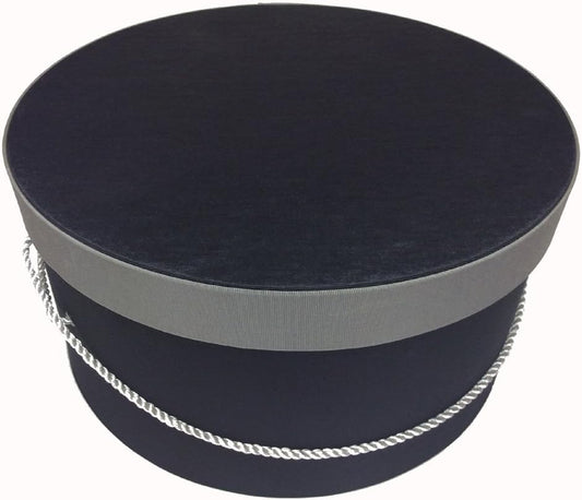 Sarah's Hat Boxes Classic Black/Gray Hat Box – 18.5" x 9.5" (Dia. x Ht.) Handmade in USA – Odorless Non-Toxic Adhesive, Cording Handle – Premium Storage for Hats & Accessories