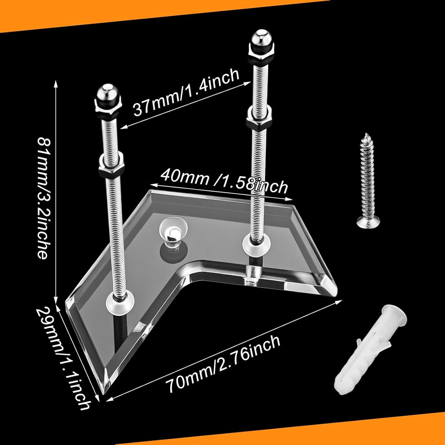 6 Packs Skateboard Wall Mount with Installation Screws Acrylic Floating Skate Deck Stand Skateboard Wall Hanger to Store and Display Long Boards Snowboards