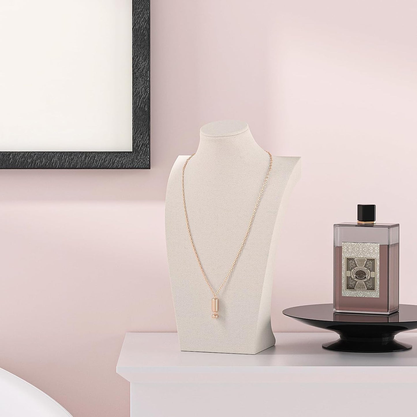 Necklace Bust Display Stand, Necklace Holder, Pendant Chain Necklace Organizer for Women (Beige Velvet, S 4PCS)