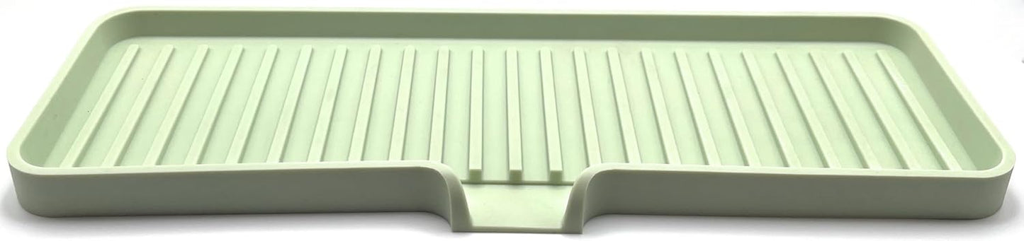 Happitasa Silicone Soap Dish Tray and Sponge Holder with Drain Chute | Bathroom and Kitchen Sink Organizer Caddy (Pistachio, 12"x4", 7.4 Ounces)