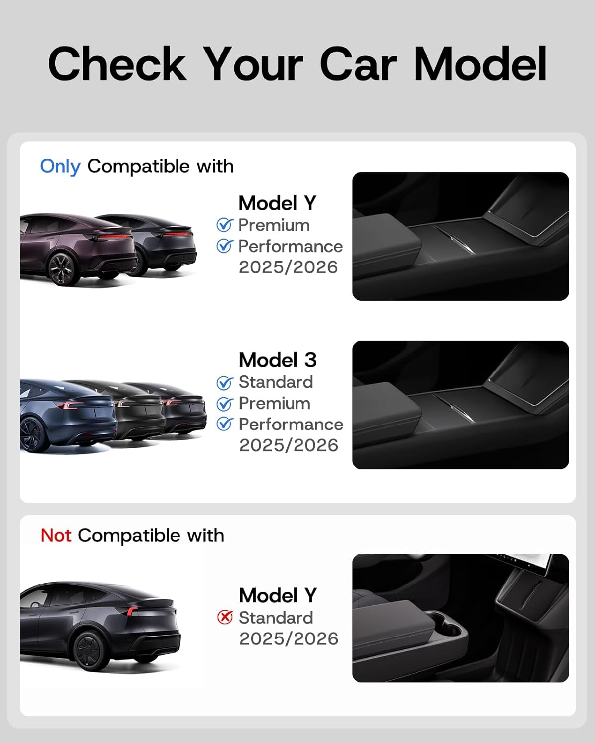 2025 Upgrade Center Console Organizer Tray for Tesla New Model Y Juniper & Model 3 Highland Accessories [PC + Silicone Lining Non-Slip & Wear-Resistant & Easy to Clean]