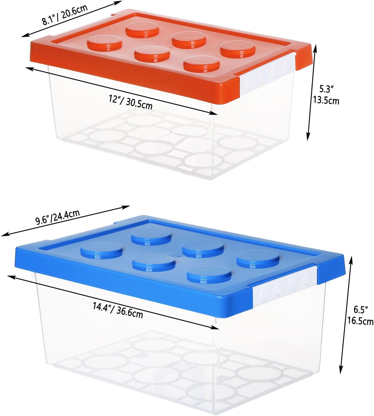 loobuu Plastic Storage Bins with Lids - Stackable Toy Storage Organizer Box Set of 2, Toy Chests with Compatible Building Baseplate and Lid, Storage Container for Building Bricks - Red+Blue
