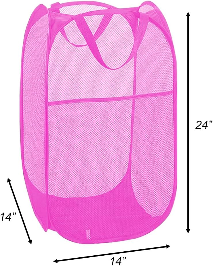 Larpur 2Pack Foldable Popup Laundry Basket, Collapsible Portable Mesh Clothes Washing Laundry Hamper with Reinforced Carry Handles (Pink)