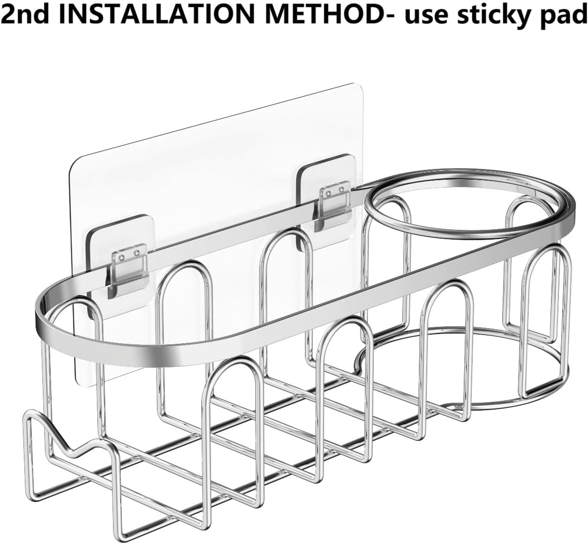 Sink Caddy Sponge Holder for Kitchen Sink 2 Suspension Options(Suction Cups and Adhesive Hook), SUS304 Stainless Steel, Silver