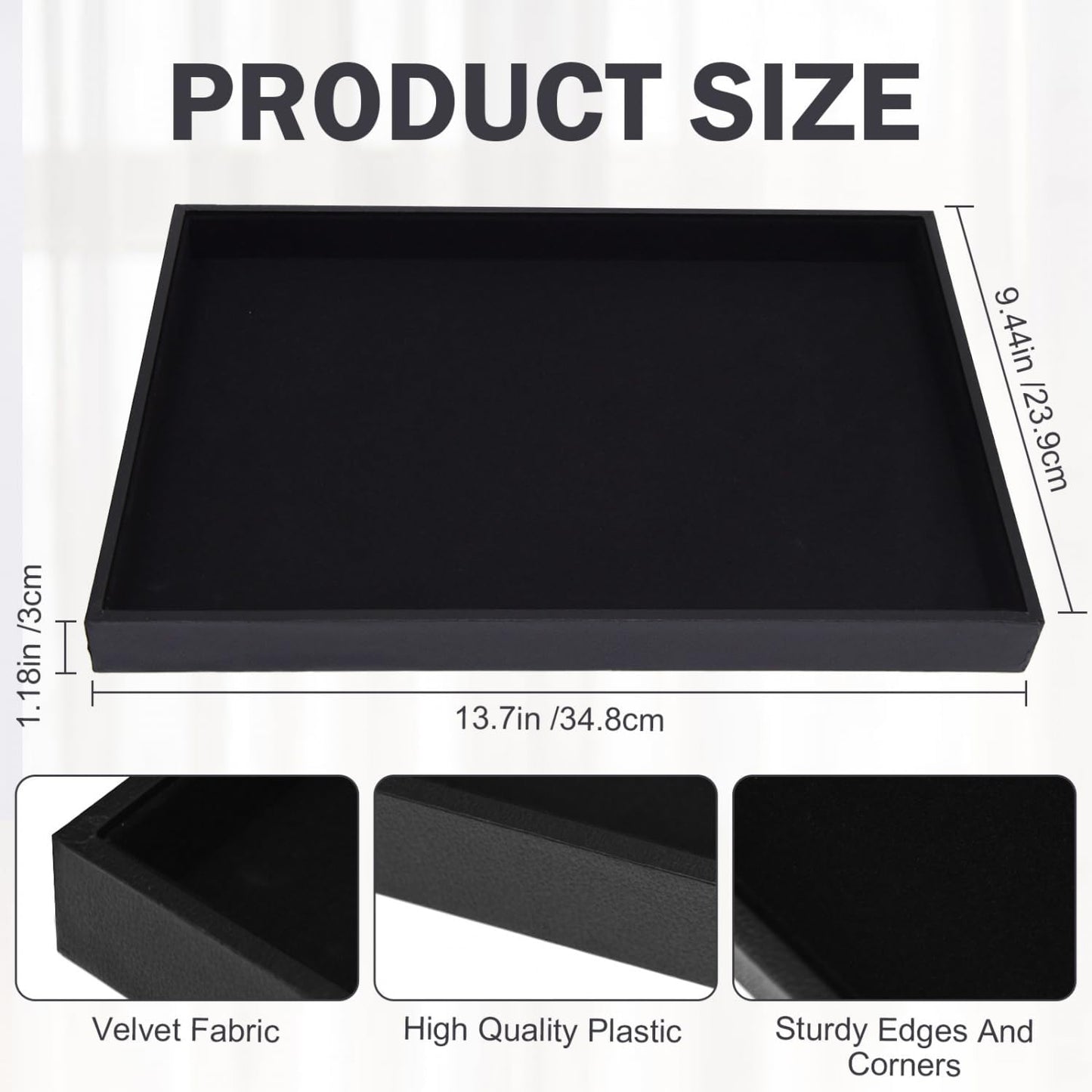 Velvet Jewelry Tray for Drawers Black Jewelrys Display Tray Stackable Jewelry Organizer Trays for Necklace Bracelet Ring Watch (4, Black)