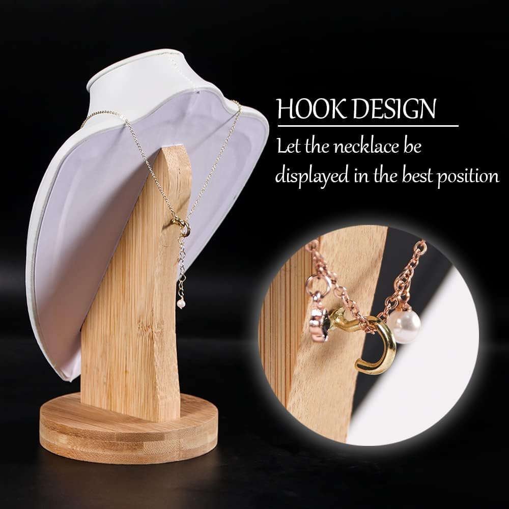 Coward PU Leather Necklace Display Stand Bamboo Chain Jewelry Holder Model Bust(white pu, 9.2")