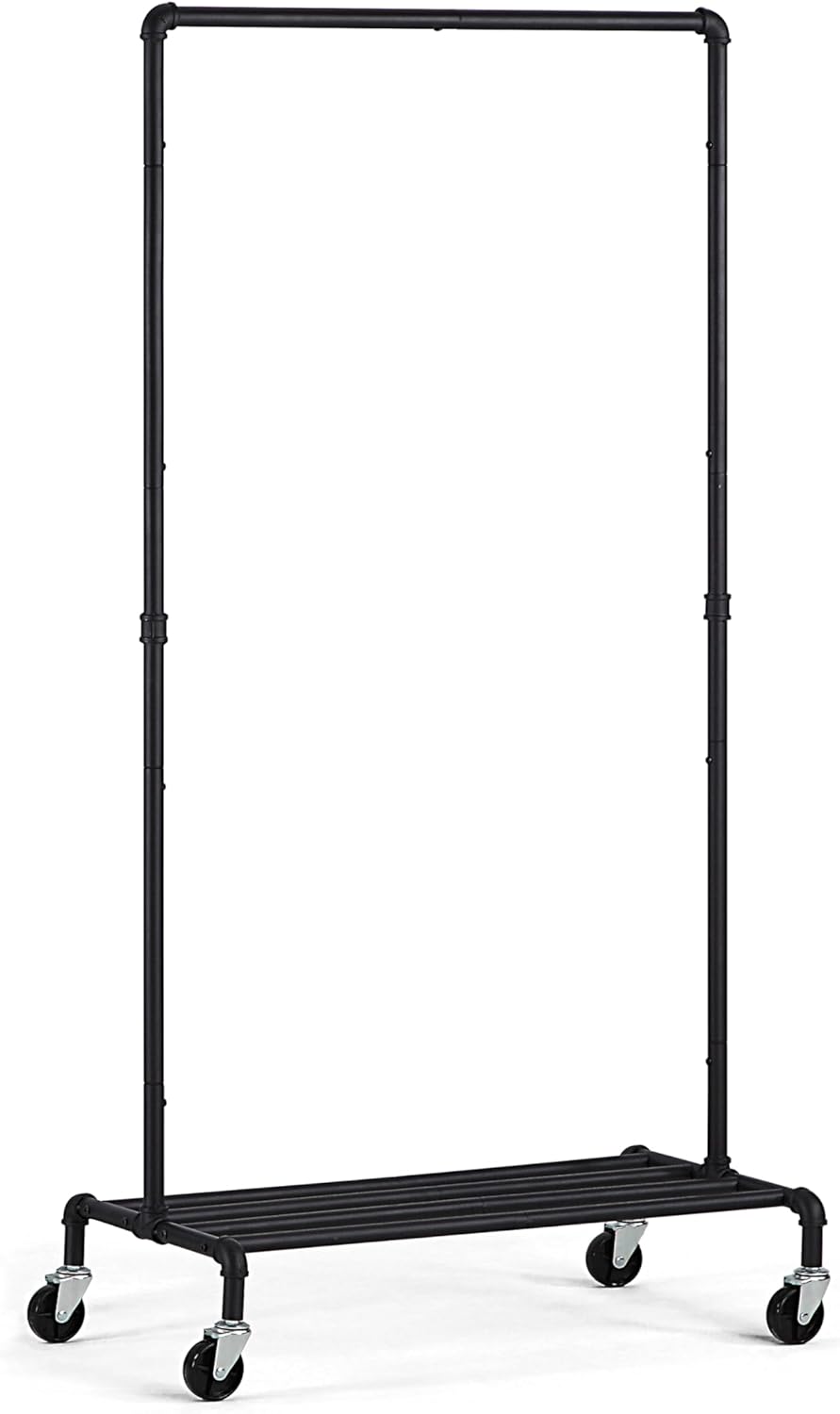 SunnyPoint Industrial Loft Style Rolling Garment Rack - Rolling Clothes Organizer (Single Rack)