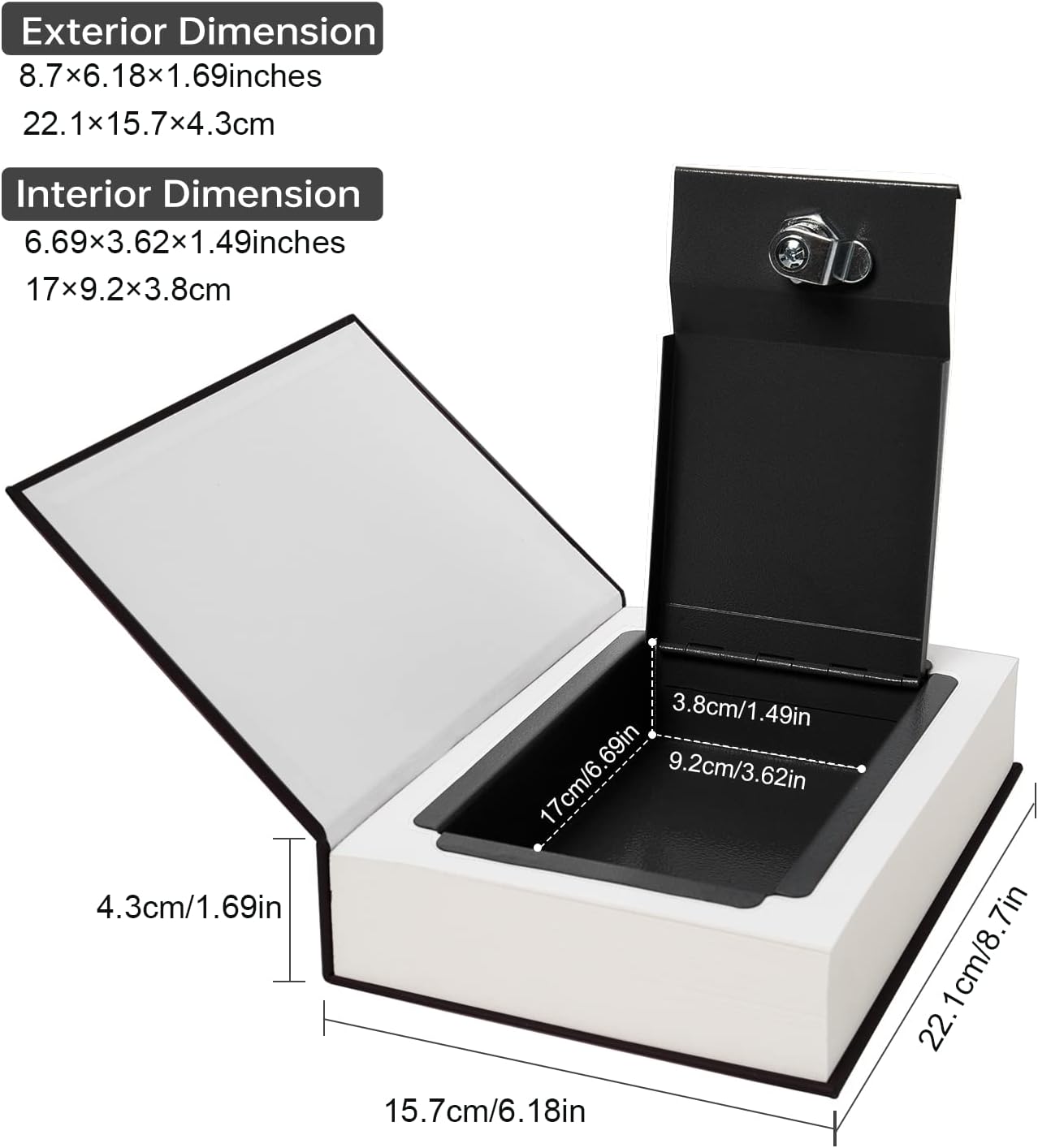 Leather Book Safe (Size 8.7"×6"×2") Real Paper Secret for Jewelry, Money and Cash, Diversion Book Safe,Hollow with Hidden,Key Lock (M, Bible-Key)
