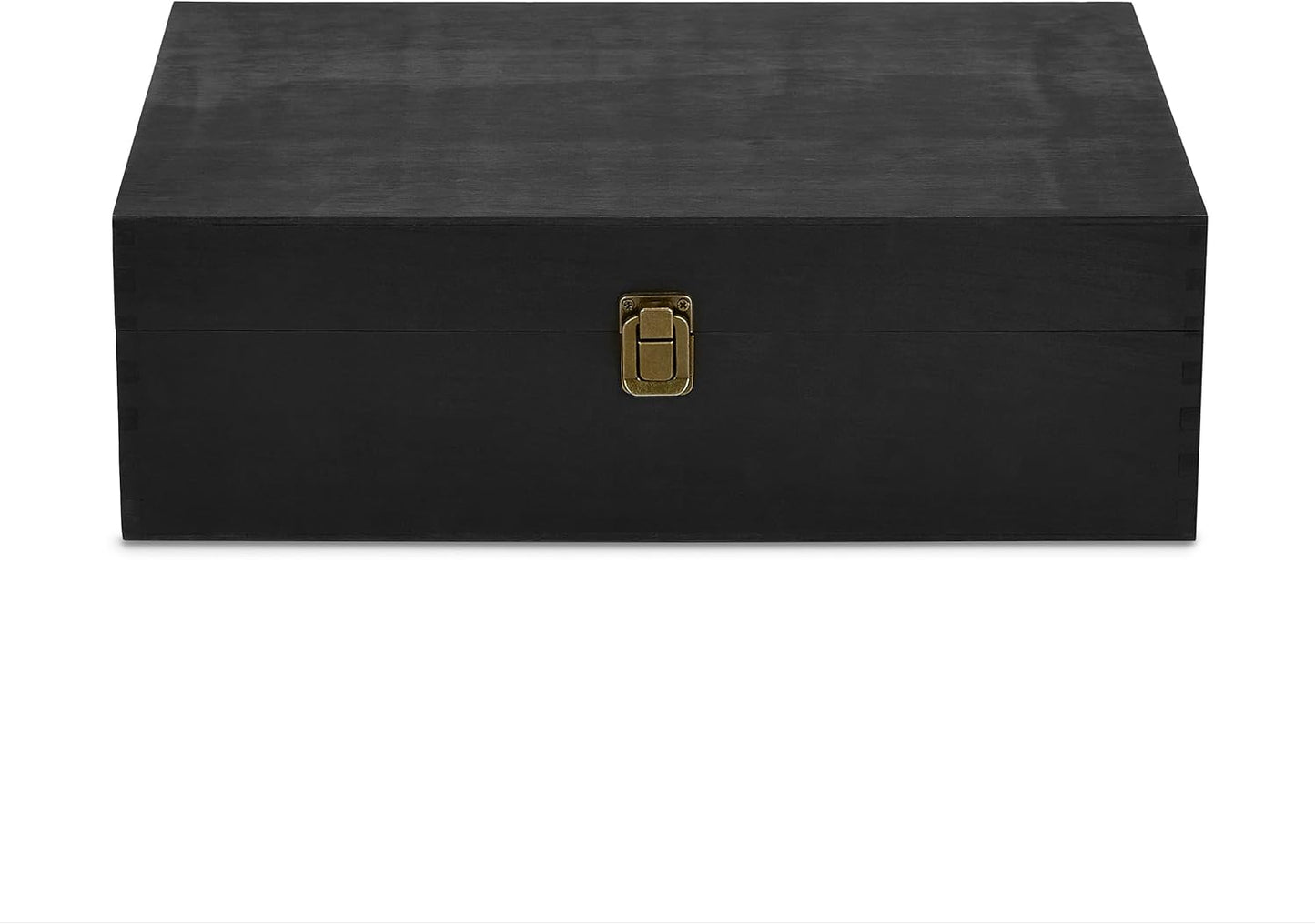 makerflo XL Black Pine Wood Memory Box with Black Felt Inside, Hinged with Clasp, Keepsake Wooden Box Ideal for Craft and Personalization (Laser Engraving, Epoxy, UV DTF, and Vinyl) – Pack of 1