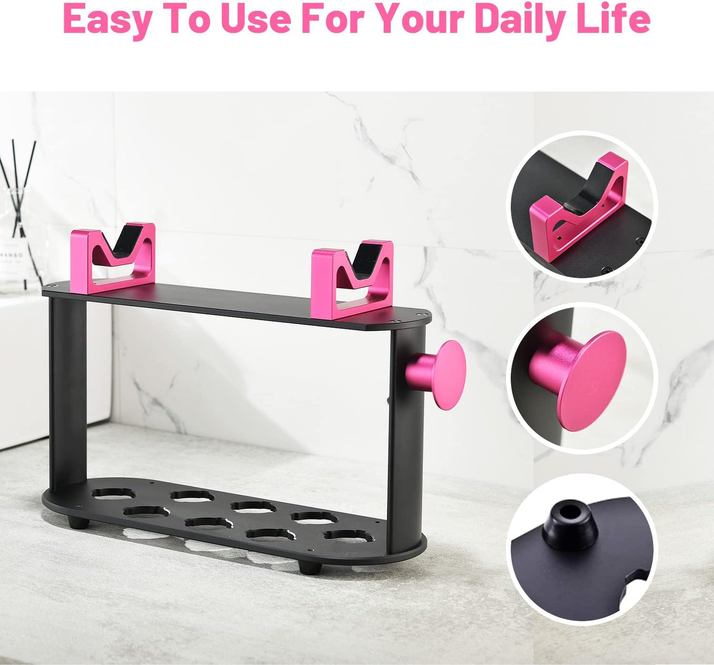 Foho Storage Holder Compatible for Dyson Airwrap Styler, 8-Holes Countertop Bracket Organizer Stand Storage Rack for Hair Curling Iron Wand Barrels Brushes Diffuser Nozzles for Home/Bedroom/Bathroom