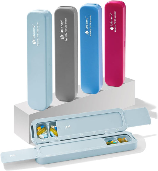 Weekly Pill Organizer - Travel Medicine Organizer, Pill Boxes and Organizer 2 Times a Day, 7 Day Pretty Pill Case, Pill Holder for Vitamins, Medicines and Tablets (Pastel Blue)