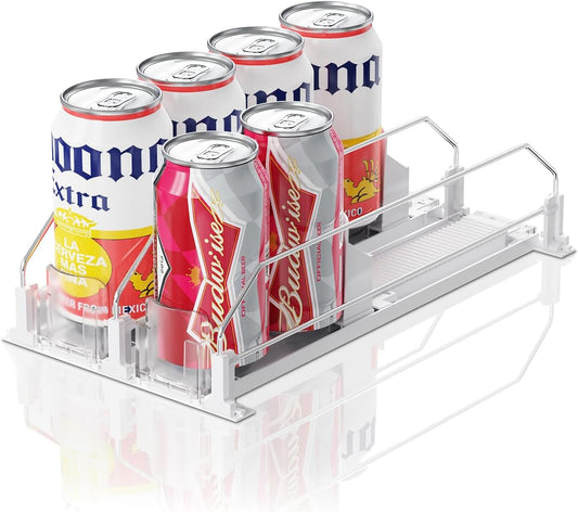 Drink Organizer for Mini Fridge,12oz - Soda Can Dispenser for Refrigerator,Width Adjustable,Automatic Pusher Glide (White (Mini 12.2"D), 12.2"D 2ROW, Holds 8 Cans)