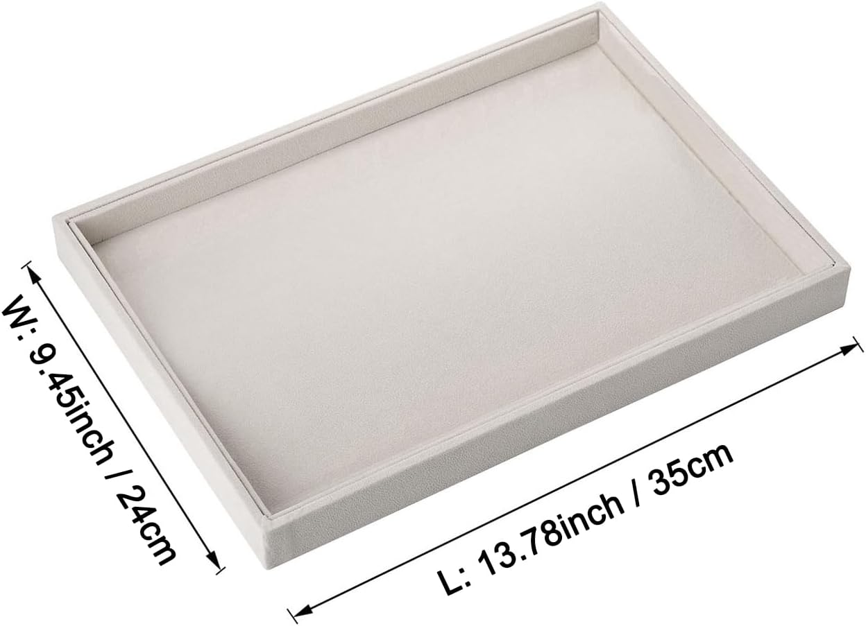 Mornajina 13.8" x 9.5" Velvet Jewelry Tray Jewelry Display Tray Flat Tray, Stackable Empty Plate Trays for Earrings Necklaces Bracelet Rings Display Showcase - Beige