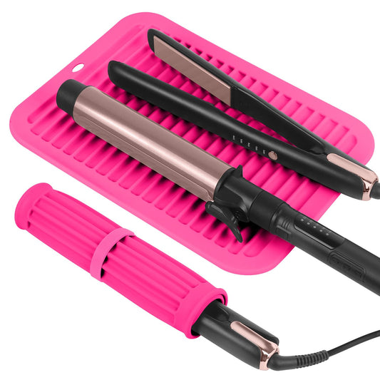 Large Silicone Heat Resistant Mat, Professional Hot Hair Tools Mat for Curling Iron, Flat Iron, Hair Straightener, Portable Hot Pad Cover with Velcro for Travel Home Salon(11.8" x 9.0")