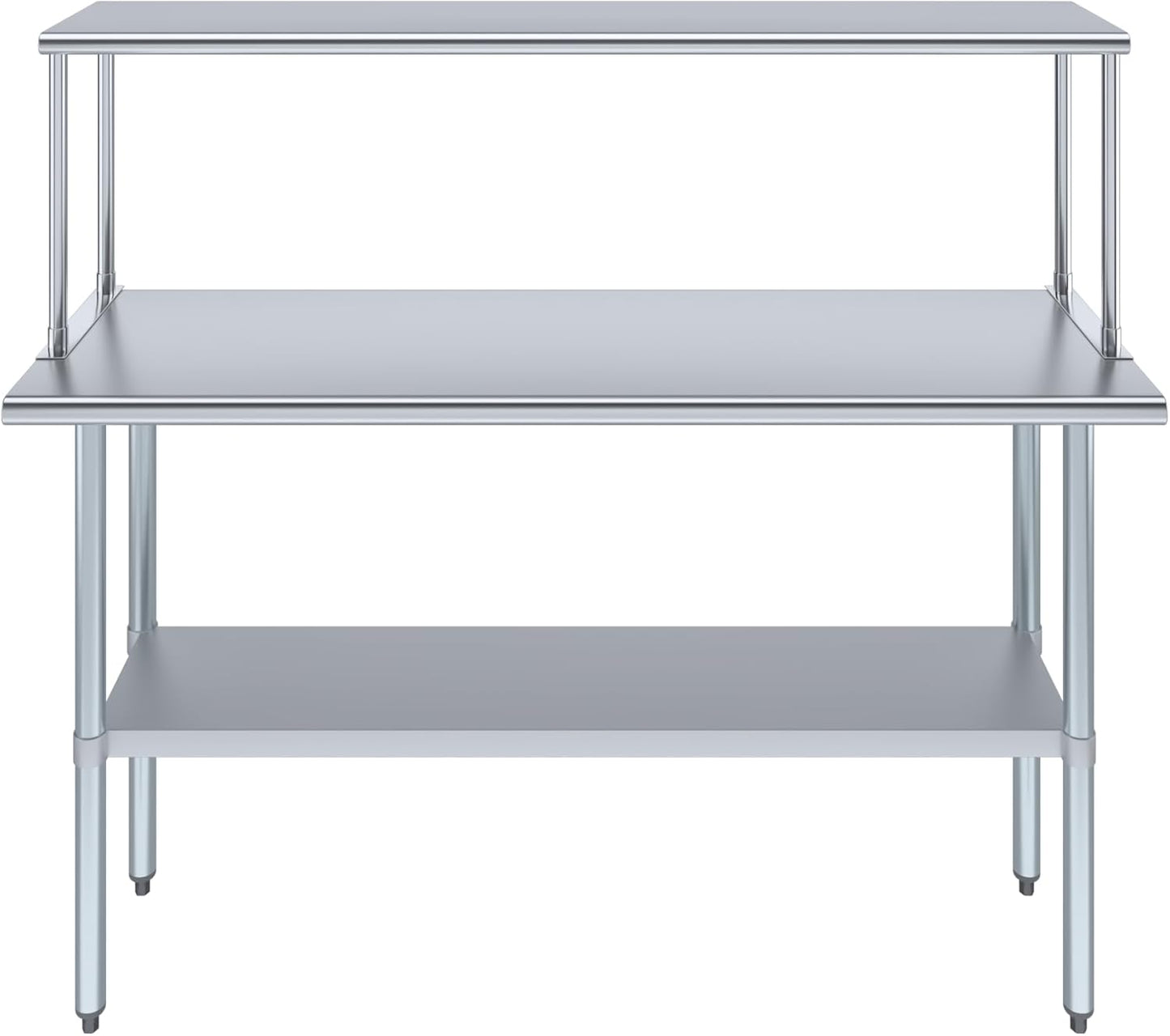 Stainless Steel Work Table with Wide Single Tier Overshelf | Metal Kitchen Prep Table & Shelving Combo (18" x 60" Work Table + 12" Overshelf)