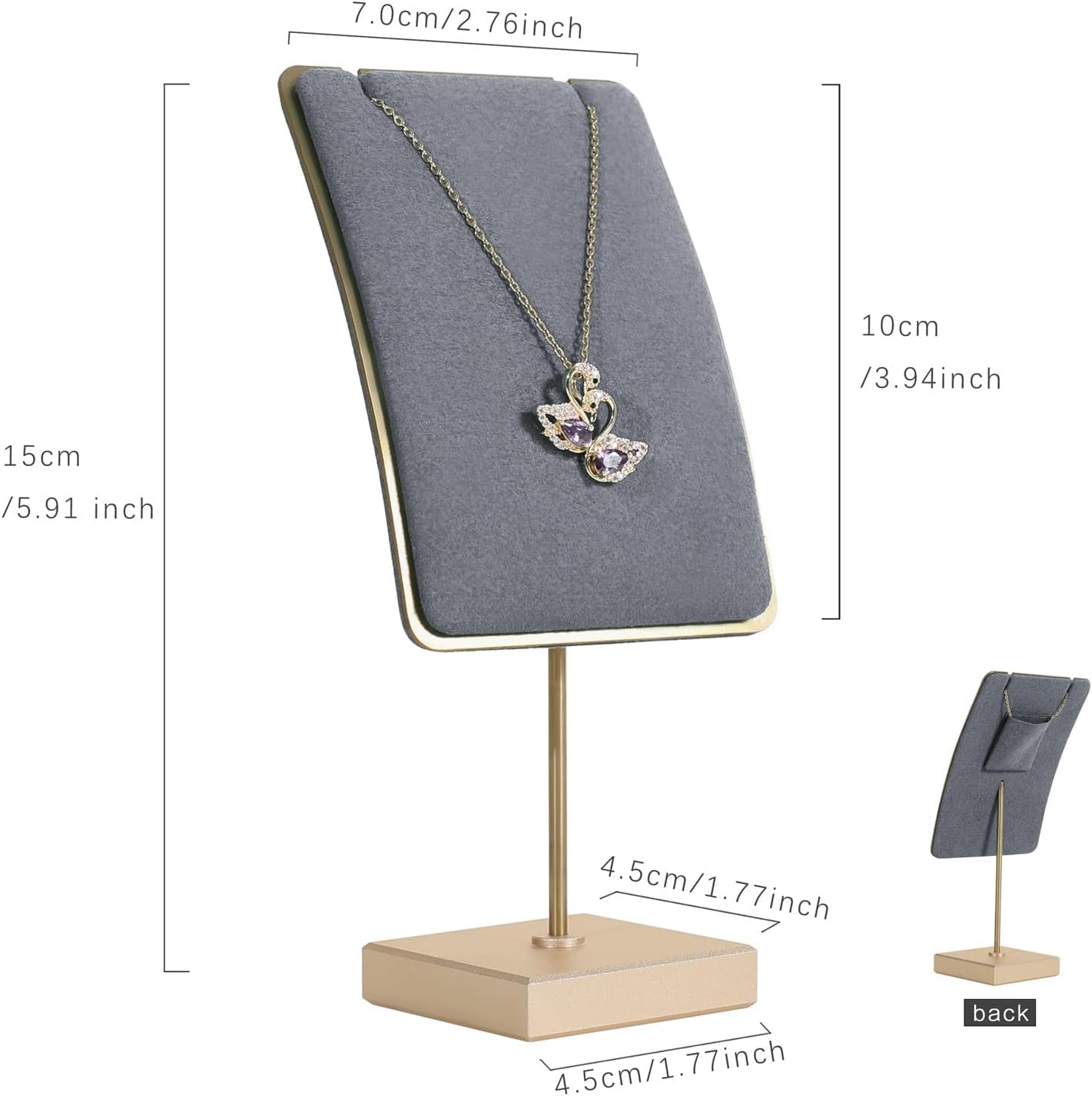 GemeShou Grey velvet necklace display stands for selling, small metal jewelry organizer necklaces storage for show【Grey】