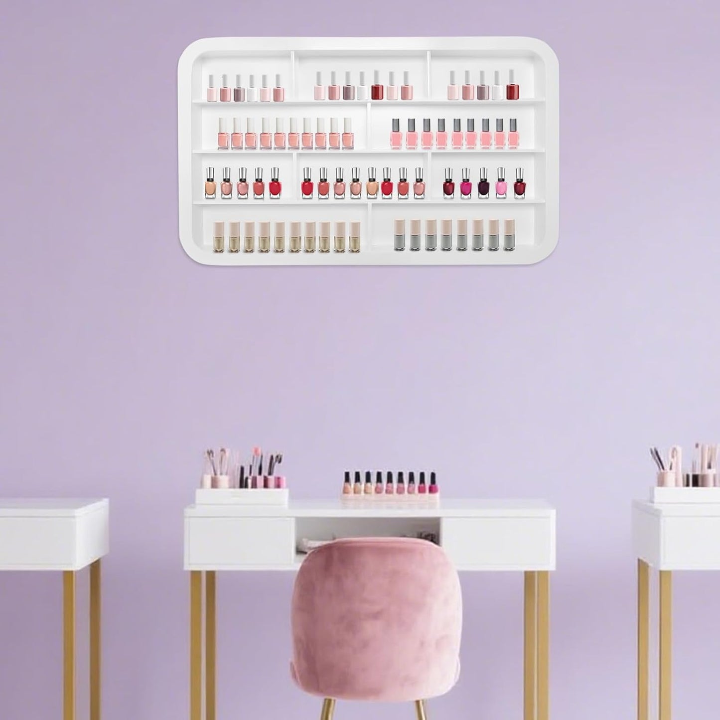 Wall Mounted Nail Polish Racks 4 Tier Hanging Nail Polish Storage Holder Cosmetic Display Stand Nail Polish Shelf Organizer for Home Salon Business Spa