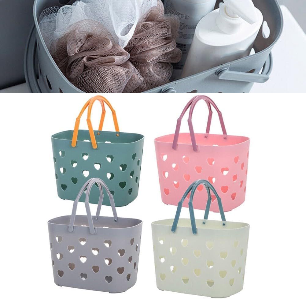 Plastic Shower Caddy Basket with Handle, Hollow Out Design for Bathroom Organizer, Stackable Storage Tote for Shampoo and Cleanser, Grey