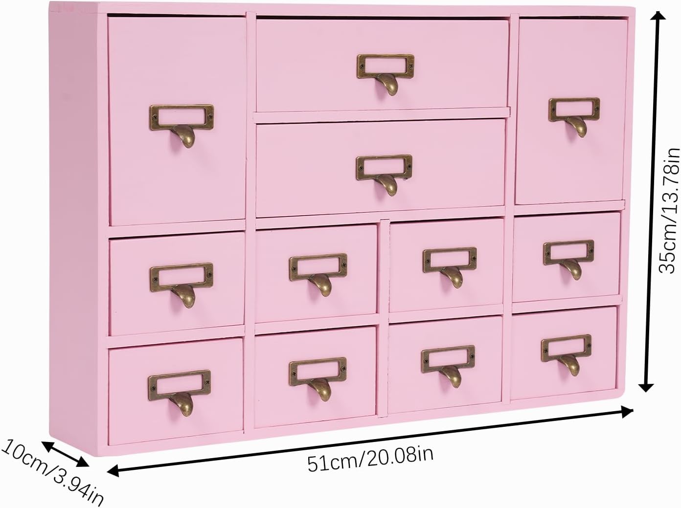 12-Drawer Wooden Storage Cabinet Organizer, Apothecary Cabinet Vintage Library Card Catalog Cabinets for Countertop Apothecary Tea Coffee Pod Storage (Pink)