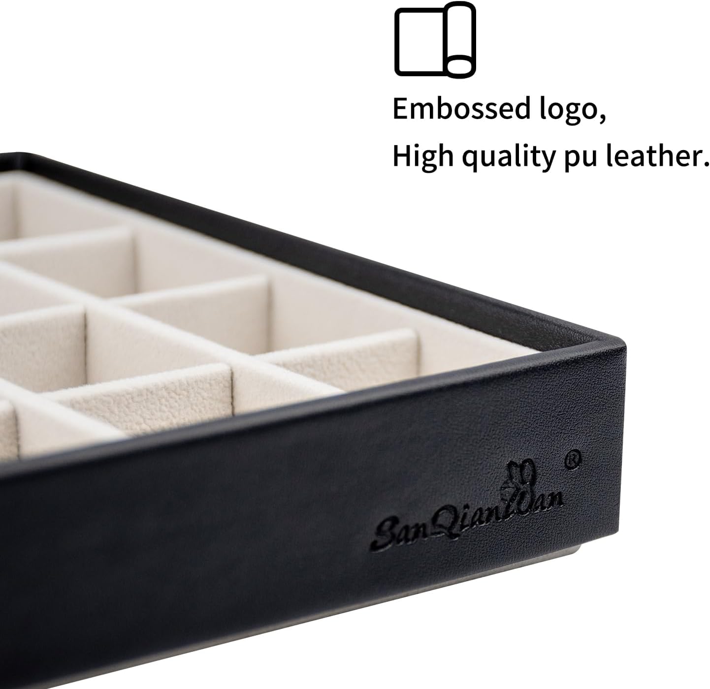 SANQIANWAN Leather Jewelry Organizer Trays Velvet Liner Storage Drawer Display Case Stackable Trays for Necklace,Rings and Earring (Black2)