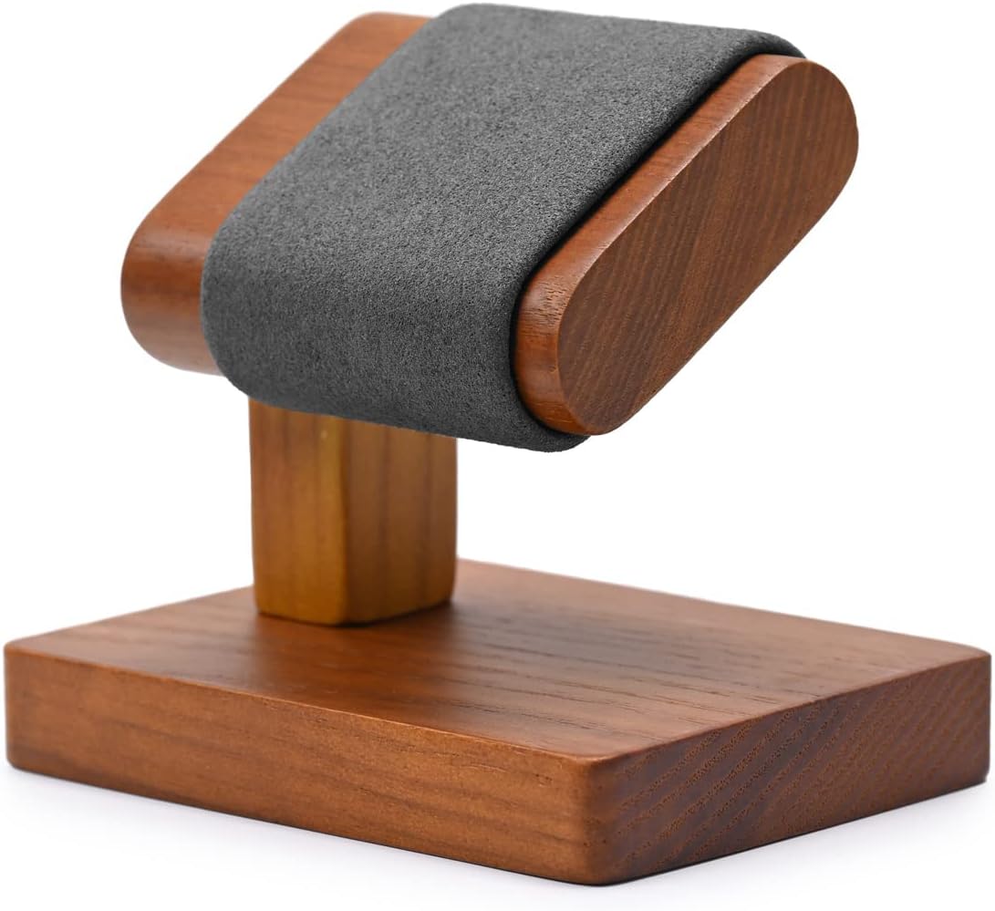 Oirlv Solid Wood Single Watch Display Stand Showcase Bracelet Bangle Jewelry Display Holder Wristwatch Holder for Men or Women(Grey)
