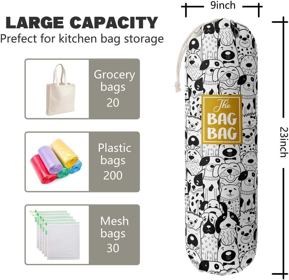 Grocery Bags Holder Organizer For Shopping Bags，Wall Mount Plastic Bags Storage Container Dispensers, Pet Lovers Home Kitchen Gifts For Women, Family, Friends, Dog Mom, Dog Dad