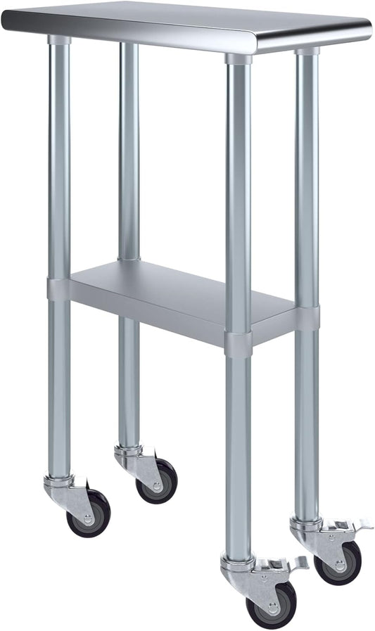 AmGood 12" Long x 24" Deep Stainless Steel Table with Casters