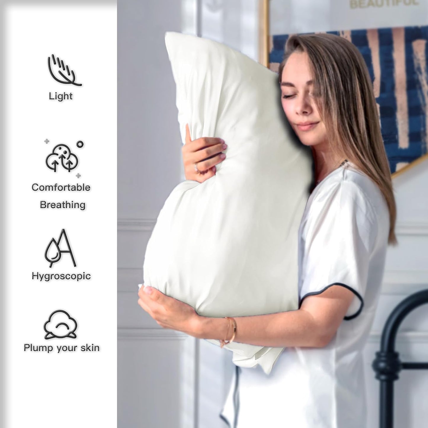 Mulberry Silk Pillow Cases for Hair and Skin King Size Silk Pillowcase with Zipper Soft Breathable Smooth Cooling Satin Silk Pillow Covers for Sleeping (Ivory,20"X 36",1Pcs)