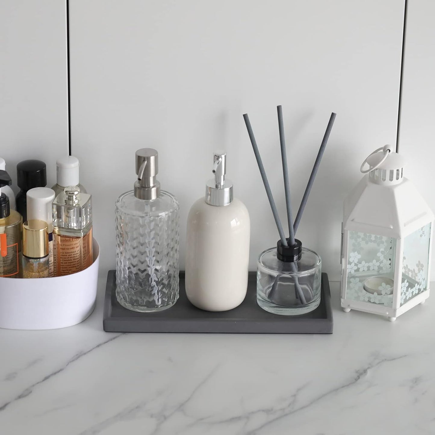 FREELOVE Concrete Decorative Trays for Perfume Cosmetic Bottles Jewelry Jar Candle, Cement Serving Tray for Bathroom Vanity Counter Coffee Table Toilet Tank (Dark-Grey, Rectangle 5.3''X11'')