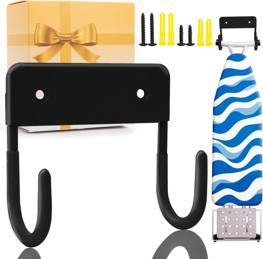 Ironing Board Holder Wall Mount, 5-Inch Wall Mount Ironing Board Hanger, Metal Holder for Laundry Room, Space-Saving & Easy Install,Black