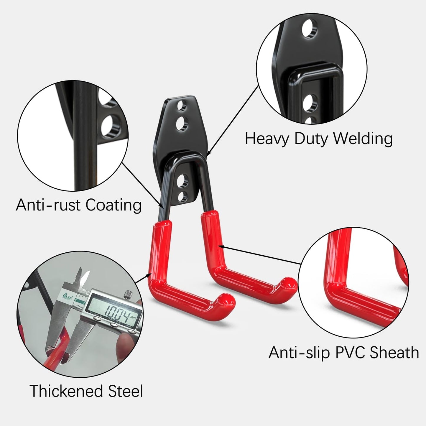 3-H Garage Wall Hooks 10 Pack, Garage Hooks Heavy Duty with Extra Welding Spots, Wall Storage Organizer for Hanging for Garden, Lawn, Yard (Red)