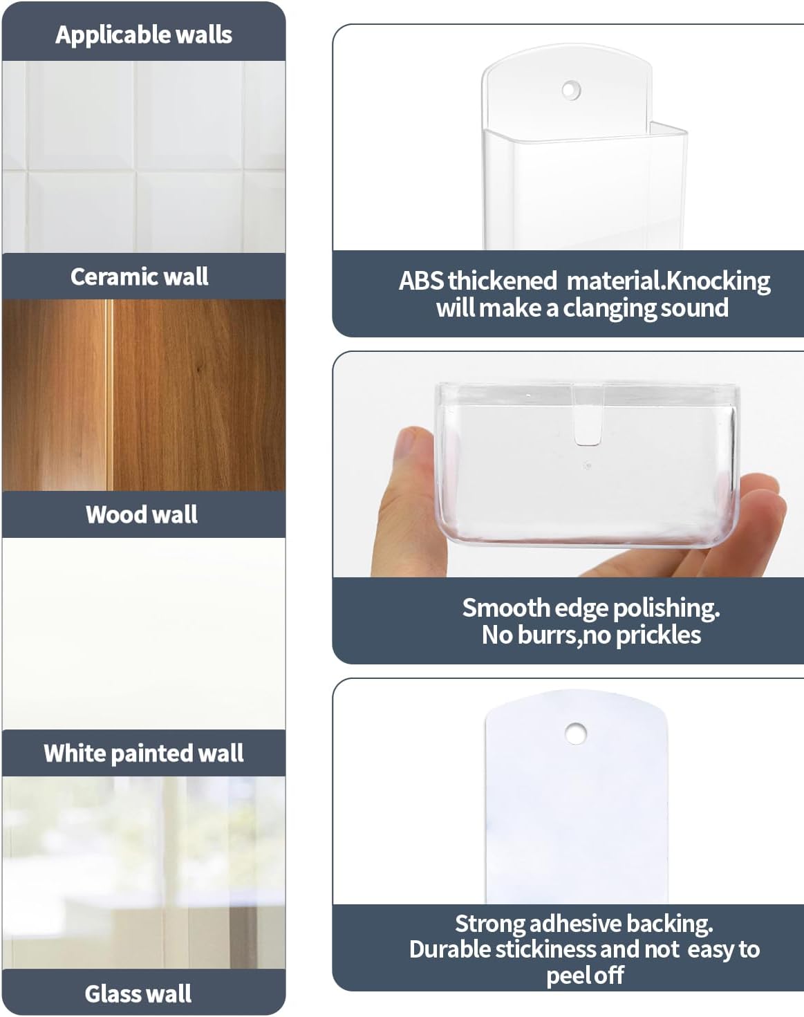 6 PCS Remote Control Holders Wall Mount, Self Adhesive TV Air Conditioner Remote Control Holder, Wall Mount Storage Box Organizer Wall Pen Holder Storage for Home Office School (Transparent)