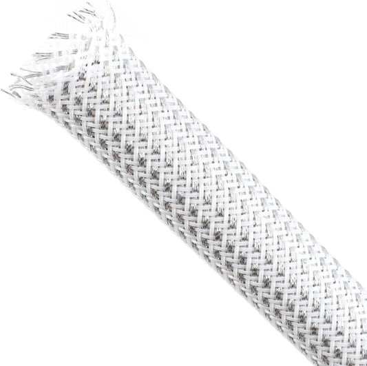 Braided Cable Sleeving, PET Expandable Braided Cable Sleeve, Flexible Mesh Sleeving Cord Management for Audio Video and Other Home Device, Cord Protector from Pets (White Silver, 1/8" x 25ft)
