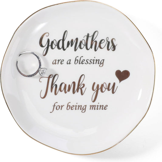 HOME SMILE Christmas Mother Day Birthday Gifts for Godmother Ring Dish Jewelry Tray-Godmother Gifts from Godchild-Godmothers Are Blessing,Thank You for Being Mine