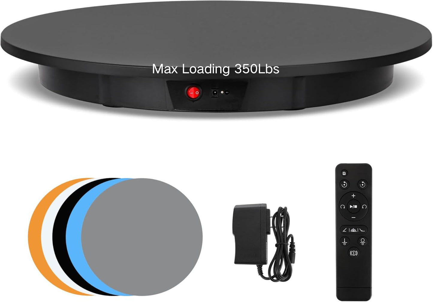 JAYEGT Motorized Rotating Display Stand, 350Lbs Load，360 Degree Electric Rotating Potography Turntable for Products Display，Live Show， Remote Control +5 Colors Backgrounds (Black/23.6Inch/Wired)