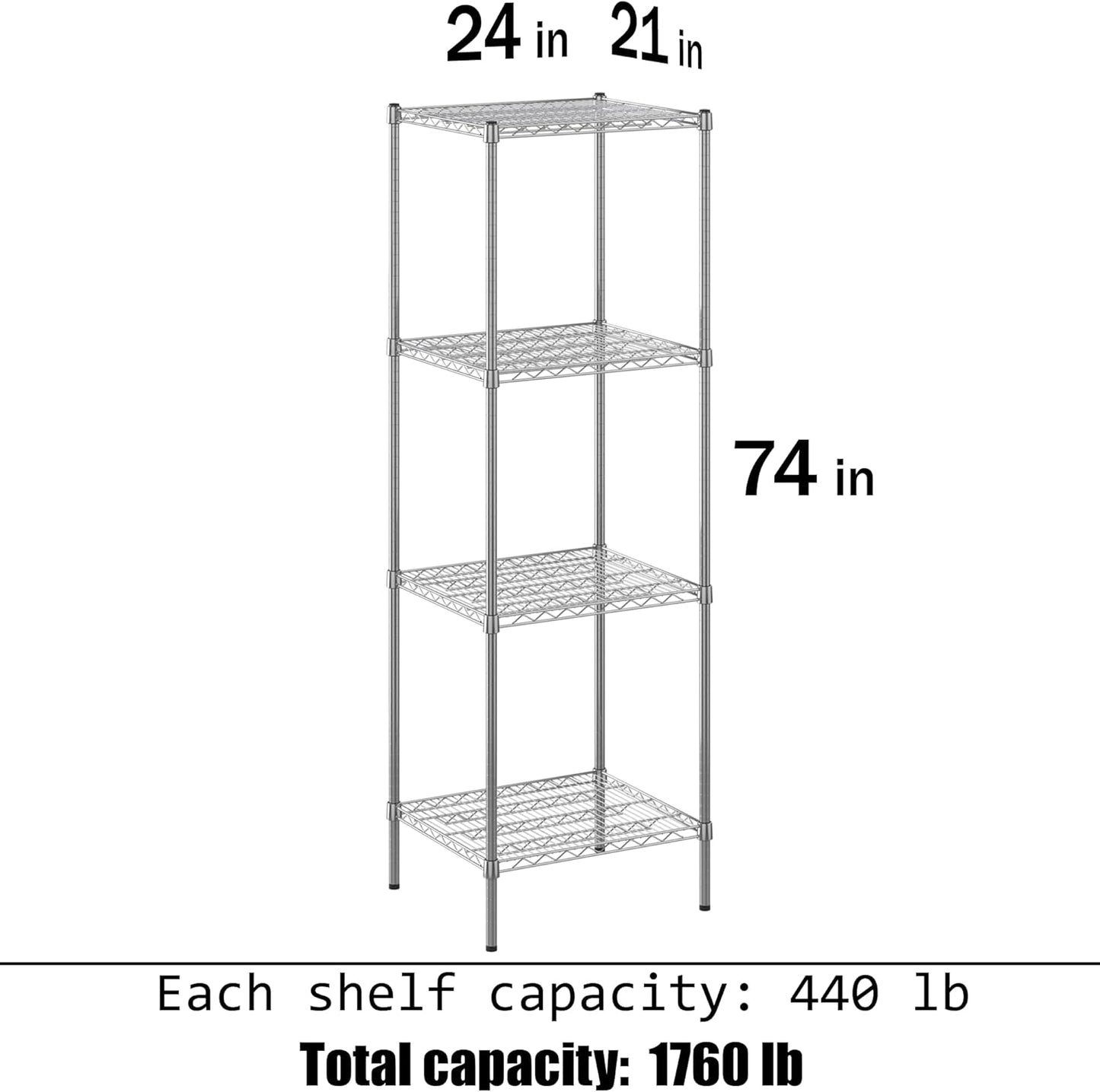 21" Deep x 24" Wide x 74" Height Wire Shelving Kit | 4-Tier | NSF Commercial Storage Rack Unit