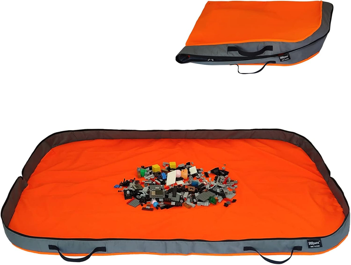 Toy Storage Basket Play Mat for Building Bricks & Blocks - Toy Storage Bags Play Mat with Zipper - Easy use to keep the Kids Rooms neat & tidy - 55 Inches Large size - Orange