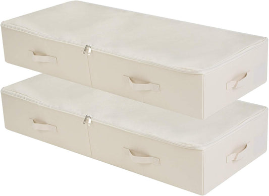 iwill CREATE PRO Pack of 2, 39.4"X16.9"X7" Ultra-Length Foldable & Washable Underbed Storage Organizer Containers for Clothing, Shoes, Bedding - Ideal for Bedroom, College Dorm (Beige)