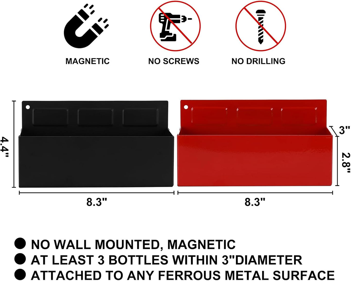 Mayouko 2PCS Magnetic Aerosol Spray Can Holder, 8.3" x 3" x 4.4", Magnet Toolbox Bottle Holder, Toolbox Storage Shelf for Chest, Garage, Workspace, Black&Red