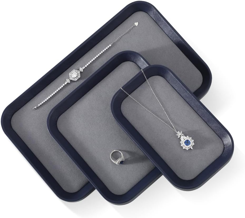 Ring Display Tray, Leather Earring Organizer,Luxury Key Tray,Premium Decorative Tray,Blue-Grey Jewelry Dish