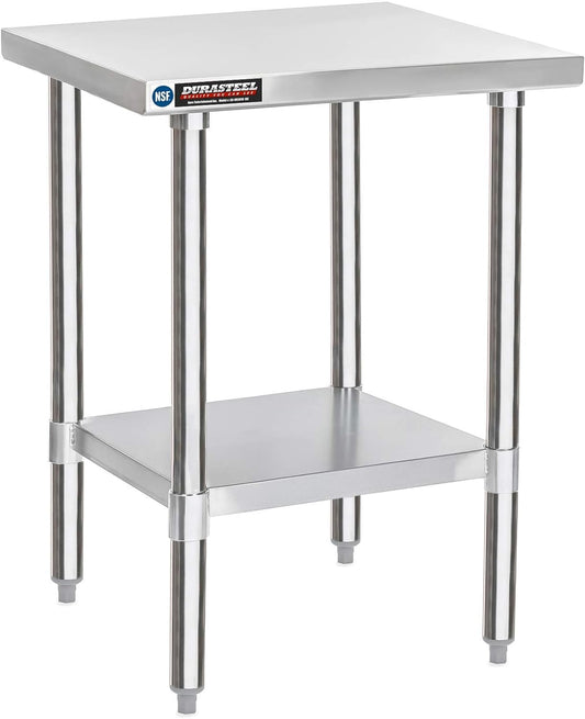 DuraSteel 30x18 Small Stainless Steel Table - NSF Commercial Kitchen Island Food Prep Worktable - Metal Side Mixer Stand with Under Shelf - For Laundry Room, Kitchen, Outdoor Grill, Tiny Spaces