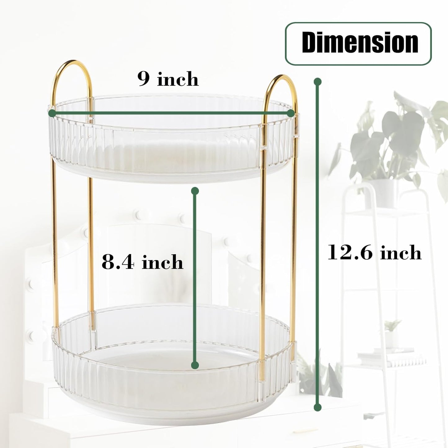 Rotating Makeup Organizer Countertop 2 Tier Lazy Susan Trays Clear Skincare Perfume Storage for Bathroom Counter Vanity, Transparent