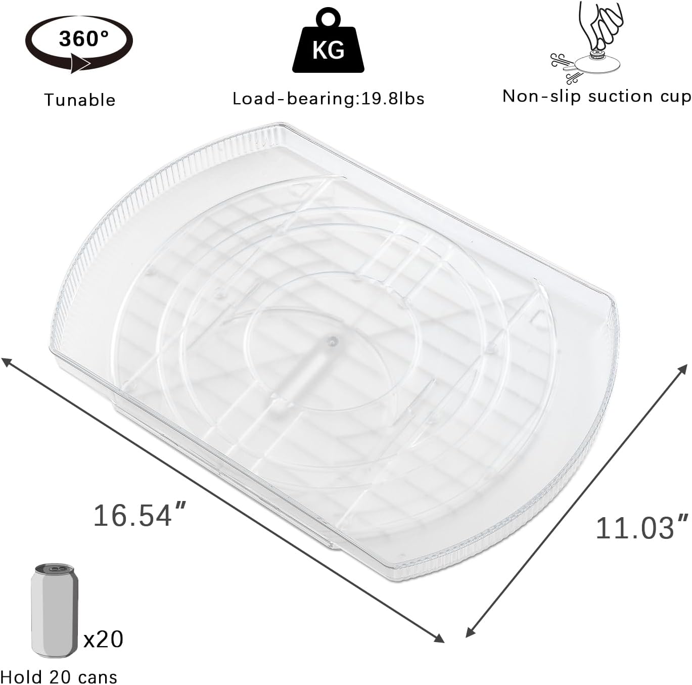 ROWNYEON Lazy Susan Turntable Organizer for Large Refrigerator, 360° Rotate Fridge Organizers and Storage, 16.54 Inches Rectangle Lazy Susan Organizer for Fridge, Cabinet, Pantry,2