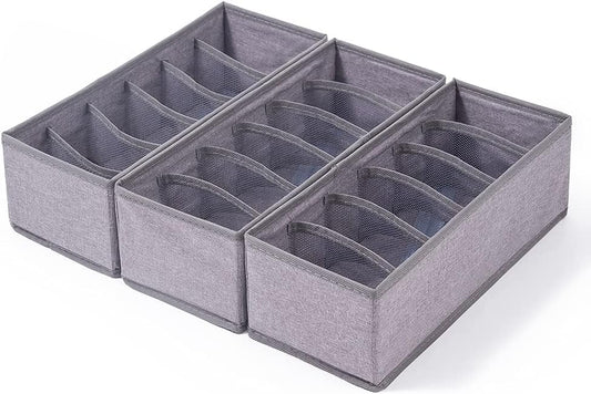Qozary 3 Pack Sock Underwear Drawer Organizer Dividers, Collapsible Cabinet Closet Storage Boxes for Clothes, Socks, Lingerie, Underwear, Tie, Belt, Baby, Bedroom