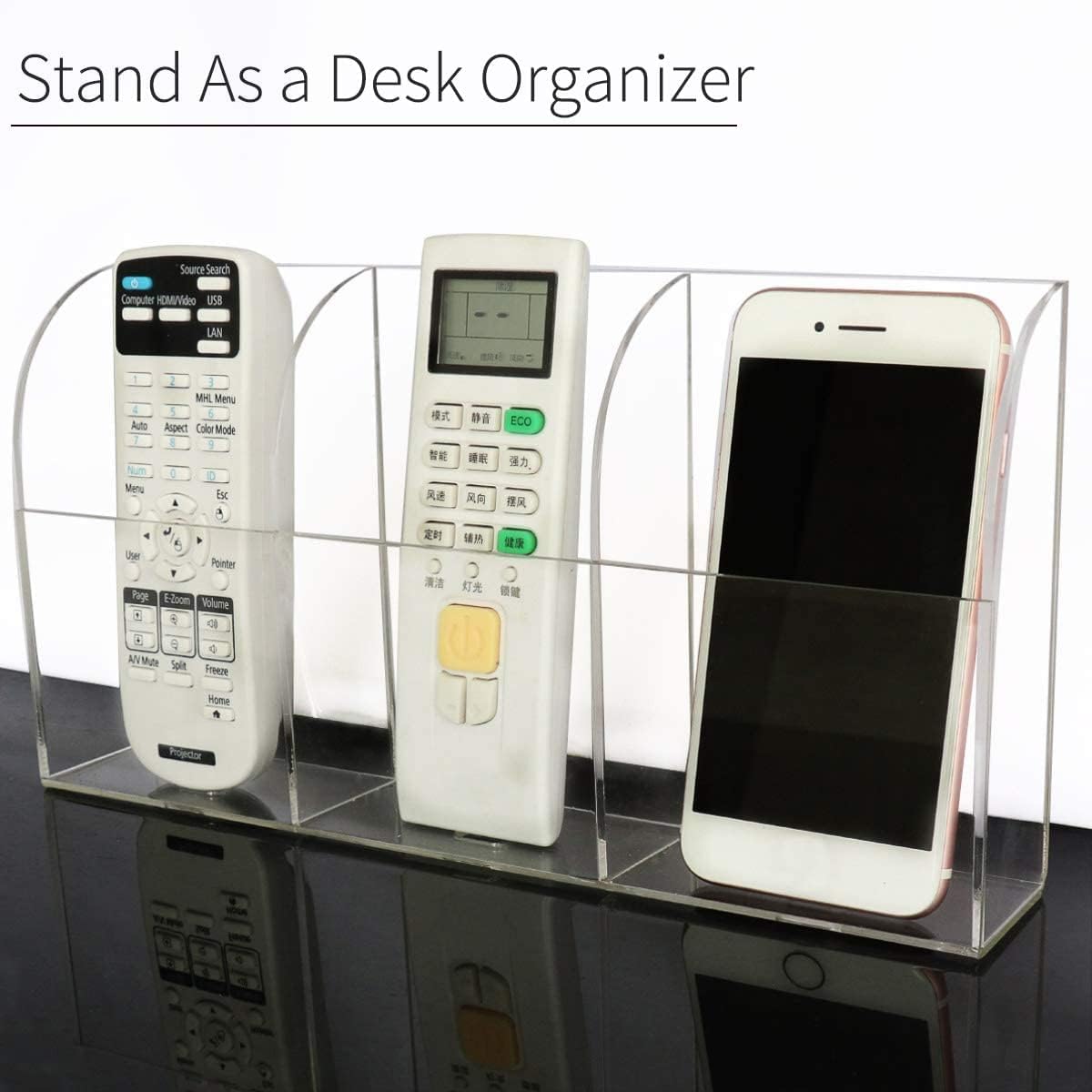 Large Acrylic 3-Slot Wall Mounted Smart Phone Charging Holder Station Clear Hanging TV Remote Controls Holder Media Organizer Wall Pansyling